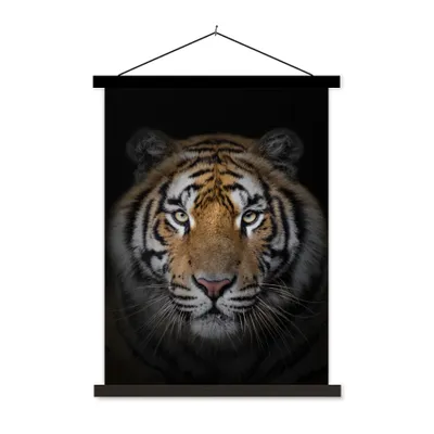 Produktbild von MuchoWow® Textilposter Tiger - Wildtiere - Porträt - Schwarz - Tiere 40x53 cm mit schwarzem Rahmen - Abbildung