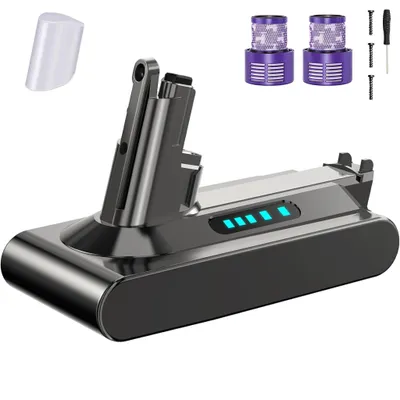 Image de Batterie 6000mAh pour Dyson V10 SV12, batterie de remplacement pour V10 Motorhead Absolute Animal Fluffy Extra Cyclone avec 2 filtres