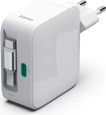 Image de Chargeur rapide, GaN, 2 USB-C, câble charge extens., PD, 65 W, blanc