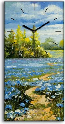Produktbild von Wandkunst Leinwand Bild Uhr Geräuschlos 30x60 Ölgemälde Bäume Blumen Natur - schwarze Hände
