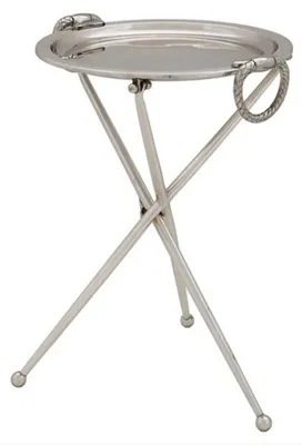 Produktbild von Casa Padrino Designer Luxus Beistelltisch Silber Vintage Design Höhe: 43 cm, Durchmesser 33 cm - Edelstahl Tisch - Nickel Finish - Luxus Qualität