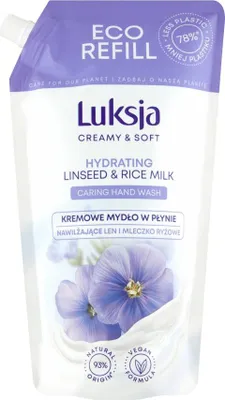 Zdjęcie produktu dla Luksja Creamy & Soft Kremowe mydło w płynie Len i Mleczko ryżowe 900 ml opakowanie uzupełniające