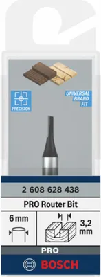 Immagine prodotto di Fresa per scanalature Bosch, 6 mm, D1 3,2 mm, L 7,7 mm, G 51 mm 2608628438