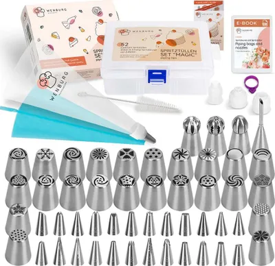 Produktbild von Wenburg Spritzbeutel-Set mit Tüllen, 100-tlg. - mit 41 Spritzbeuteln & 52 Tüllen