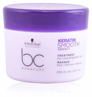 Produktbild von Schwarzkopf Bonacure BC Keratin Smooth Perfect Treatment 200ml, 200 ml, Frauen, Lockiges Haar, Dickes Haar, Widerspenstiges Haar, Schwarz, Blond, Braun, Rot, Nährend, Schutz, Glanz, Glättend, Topf