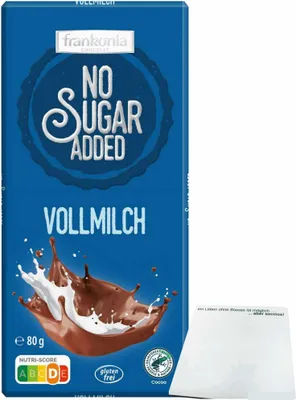 Produktbild von Frankonia Chocolat No Sugar Added Vollmilch Schokolade glutenfrei (1x80g Tafel) + usy Block