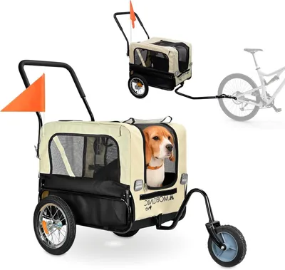 Produktbild von Hundefahrradanhänger - Hunde-Buggy - Bequemer Transport - 2-in-1-Design - Bis zu 40 kg - Schwarz, Beige