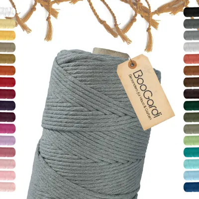 Produktbild von Makramee Garn · Grau 3mm x 200m · 3mm oder 5mm · viele Farben · Baumwollkordel · Baumwollgarn · DIY Bastelkordel · Kordelband