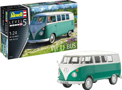 Produktbild von Revell 07675 Volkswagen VW T1 Bus Bulli, Automodellbausatz 1:24, 18 cm originalgetreuer Modellbausatz für Profis, unlackiert