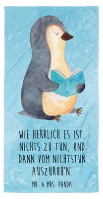 Produktbild von Mr. & Mrs. Panda Handtuch Pinguin Buch - Eisblau - Geschenk, Duschtuch, Strandtuch, Ferien, Duschhandtuch, Reisehandtuch, Badehandtuch, Urlaub