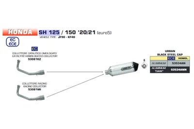 Produktbild von ARROW Krümmer für Honda SH125i 2020-2023 / SH150i 2020-2023, mit Katalysator