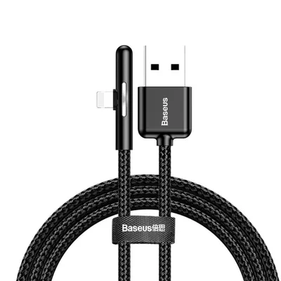 Produktbild von Baseus 90 Grad, Nylon USB Lightning Kabel für Spieler 2.4A 1m schwarz