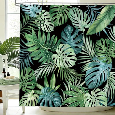 Produktbild von Duschvorhang für den Sommer 180 x 200 cm in Grün mit Blättern aus dem tropischen Dschungel