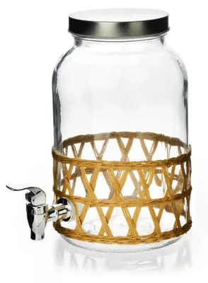 Obrázek produktu pro Dávkovač nápojů ze skla Modern Kitchen od Mondex, pletený, 11,4 x 16 x 25,6 cm, průhledný/přírodní, 1 ks