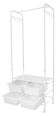 Produktbild von Rollbarer Kleiderständer - freistehende Garderobe - 4 Schubladenboxen, 8 Haken - 4 Rollen (2 mit Bremse) - 63x37x160 cm - weiß