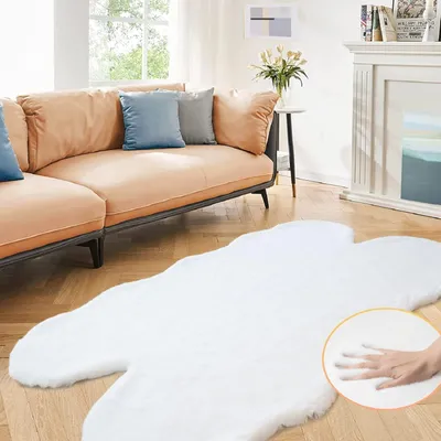 Produktbild von Fellteppich Kunstfell Flauschig 120x180 cm Weiß Waschbar