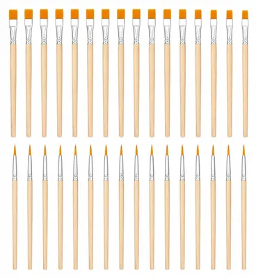 Productafbeelding van 30-delig penseelset met 15 platte en 15 ronde penselen voor diverse schildertechnieken