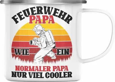 Produktbild von Trendation - Feuerwehr Papa Geschenk Emaille Tasse Feuerwehrmann Vater Vatertag Spruch (Silber)