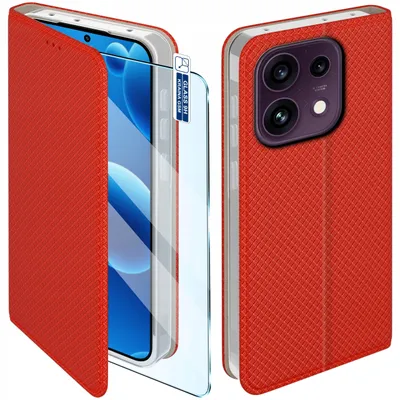 Produktbild von Klapphülle für Oppo Reno 16 F | 16 Fs 5G – verschließbare rote Hülle + Displayschutzglas