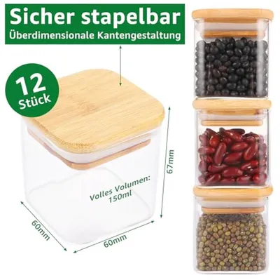 Glas Kräuterbehälter Set - 60 x 60 mm - Perfekt für Kräuter und Gewürze