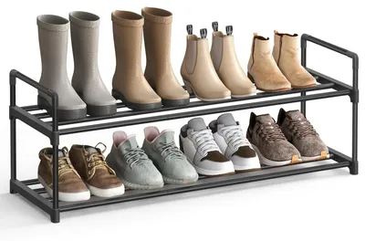 Produktbild von Schuhregal - Schuhständer 2 Ebenen - Metall - Für 8–10 Paar - Stapelbar - Freistehend - Schwarz
