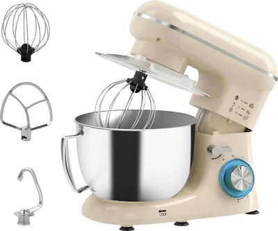 Image de Robot ménager - Pétrin - 4,5 l - 1300 W - 6 vitesses - Bol en acier inoxydable - Fouet/crochet pétrisseur/crochet mélangeur - Prise UE - Beige