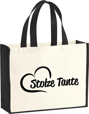 Produktbild von Huuraa Jutetasche Stolze Tante Herz 21 Liter Black Jute und Baumwolle Einkaufstasche Geschenkidee
