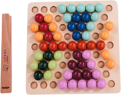 Produktbild von Eichhorn Montessori Sortierperlen Set 100-teilig aus Holz, bunt, inkl. 8 Vorlagenkarten & Holzpinzette