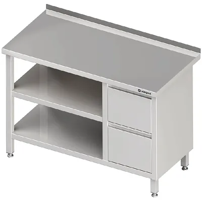 Obrázek produktu pro Pracovní stůl s podstavcem a mezipolicí, 1300x600x850 mm, se 2 zásuvkami vlevo, s podstavcem, svařovaný