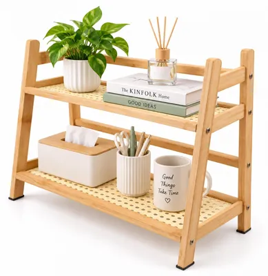 Küchenorganizer 2-stöckig Bambus Rattan 30x25x25 cm
