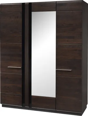 Produktbild von Furniture24 Kleiderschrank Porti 73 Schrank 3 Türiger mit 2 Kleiderstangen und Spiegel Eiche Massivholz Naturfurnier Eiche Schoko