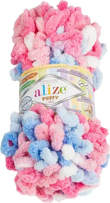 Produktbild von Garn PUFFY Farbe - 100g / 9 m - Weiß,Rosa,Blau
