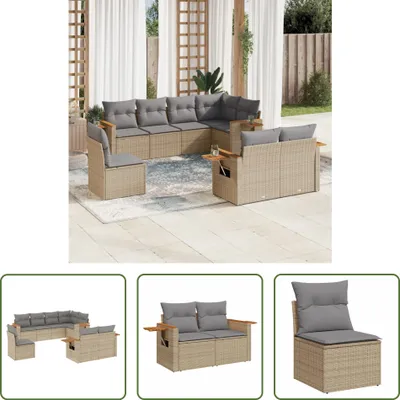 Produktbild von The Living Store 8-tlg. Garten-Sofagarnitur mit Kissen Beige Poly Rattan