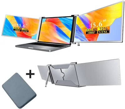 Produktbild von Stemap Tragbarer Triple-Monitor Full HD für 15–18,1 Zoll Laptops, Tri-Screen Bildschirmerweiterung, inklusive Schutzhülle und Kabel