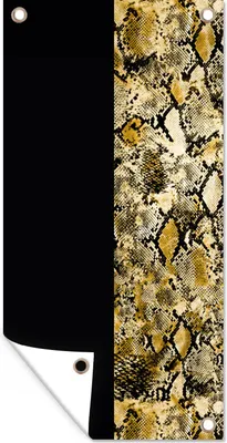 Produktbild von MuchoWow® 40x80 cm Outdoor-Poster Gartendeko Sichtschutz Garten Poster für den Garten  Schlange - Gold - Luxus