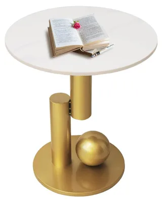 Runder Marmor-Beistelltisch, Metall, Gold, 50x50x55 cm