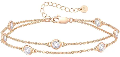 Image de Bracelet pour femme, en argent sterling 925, avec zircones, finition rose gold, ajustable, idéal pour un cadeau