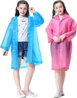 Produktbild von 2 Stück Regenponcho Kinder, Wiederverwendbar Wasserdicht Regencape Kinder mit Kapuze und Ärmeln, Eva Atmungsaktiv Regenschutz Regenmantel Kinder