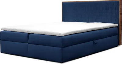 Produktbild von Boxspringbett FOREST mit Bettk sten und Topper Polsterbett elegante Kopfst tze Bett mit Karomusterpr gung Doppelbett mit Matratze Stauraum Schlafzimmer Schlafzimmerm bel (200x200 Marine)