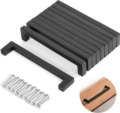 Image de Poignées noires en acier inoxydable pour armoires de cuisine, lot de 10