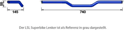 Produktbild von LSL Superbike flach LN1, 7/8 Zoll 22,2mm Durchmesser Farbe Chrom,Breite 739mm, Höhe 57mm, Tiefe 146mm, Wandstärke 2mm, Rändelbreite 86mm