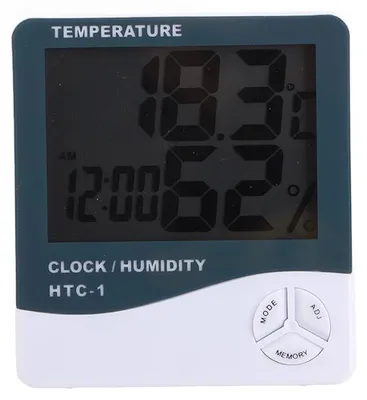 Produktbild von Luftfeuchtigkeitsthermometer Kunststoff Genaue Messung Großer Bildschirm Zeitanzeige Indoor Luftfeuchtigkeitsmesser HTC-1