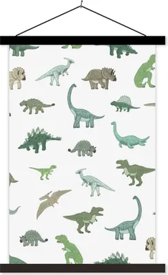 Produktbild von MuchoWow® Textilposter Dinosaurier - Grün - Jungen - Braun - Kind - Muster 120x180 cm mit schwarzem Rahmen - Fotos