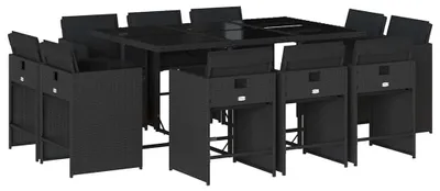 Immagine prodotto di vidaXL set da pranzo da giardino a 11 pezzi con cuscini in polirattan nero