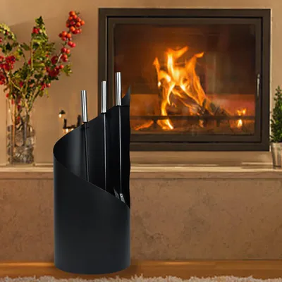 Produktbild von YZNAHRE 4 teilig Kaminzubehör Edelstahl Kaminbesteck mit Beschichtet Kamin Besteck Modern Kamingarnitur Kaminreinigungsset, Schwarz