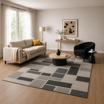 Produktbild von Kurzflor Teppich Boho 3D Hoch-Tief-Effekt – Teppich Wohnzimmer & Schlafzimmer