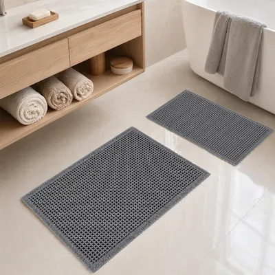 Produktbild von Badteppich Set 2-teilig, Antirutsch, Waschbar, Boho Stil, 46x77 cm & 43x61 cm, für Badezimmer