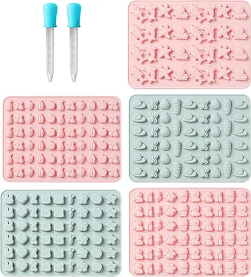 Obrázek produktu pro 5 ks miniaturních forem na čokoládové medvídky s 2 kapátkem, BPA Free Food Grade Platinum Non-Stick Candy Making Tools