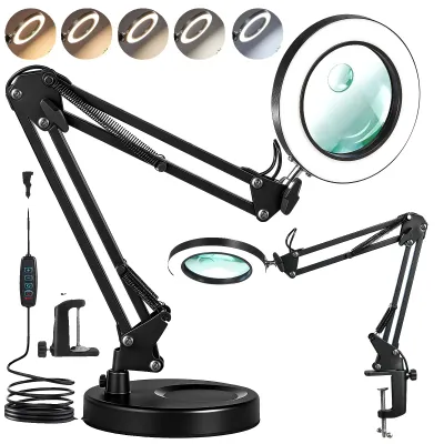 Immagine prodotto di Lente di ingrandimento, ingrandimento 10X/15X, lente da 4,13 pollici, sorgente luminosa a 72 LED, 5 modalità di colore, regolazione continua dell'intensità luminosa