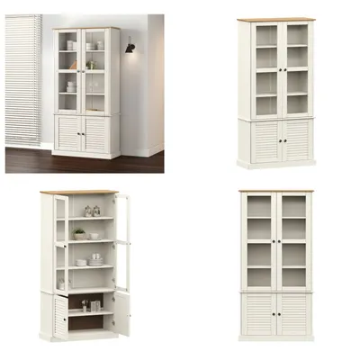Produktbild von vidaXL Vitrine VIGO Weiß 85x35x170 cm Massivholz Kiefer - Glasvitrine - Glasvitrinen - Vitrine - Vitrinen